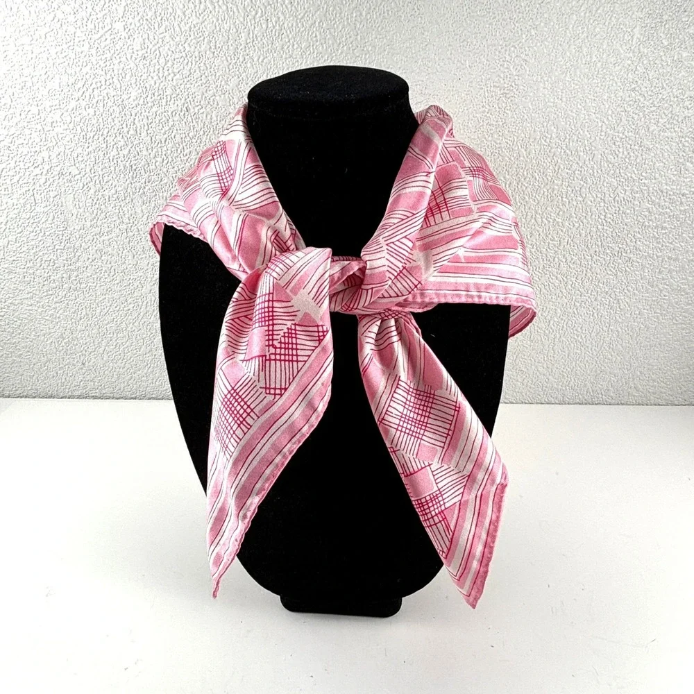 Vera Neumann Scarf Women Pink Vintage Geometric Nylon Made In Japan Barbiecore